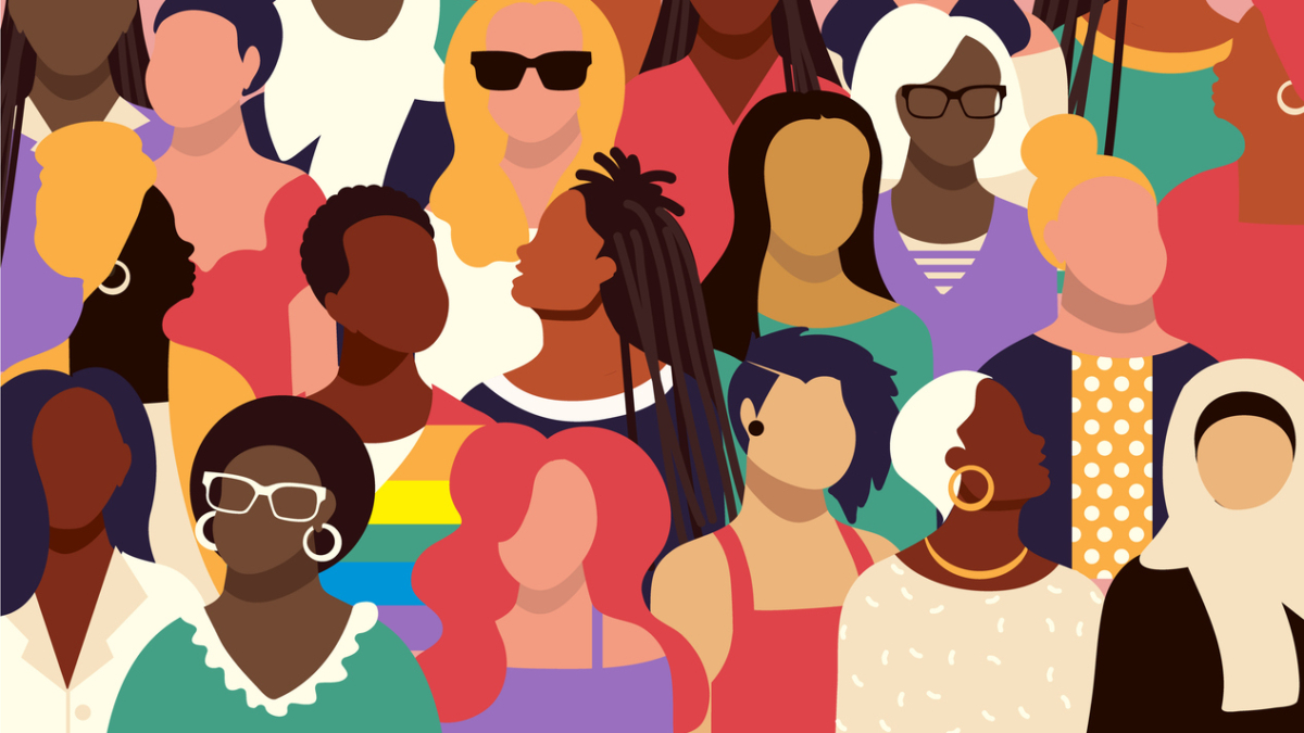 Vector illustration of a Crowd of diverse women with various expressions vibrant colors. Vibrant colors. Easy to edit. Vector eps and jpg in download.