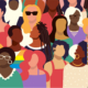 Vector illustration of a Crowd of diverse women with various expressions vibrant colors. Vibrant colors. Easy to edit. Vector eps and jpg in download.