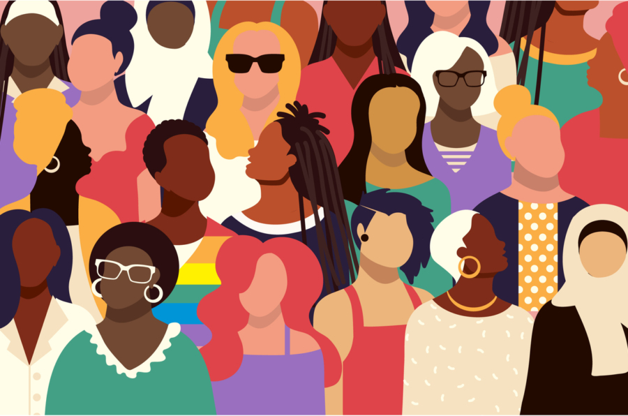 Vector illustration of a Crowd of diverse women with various expressions vibrant colors. Vibrant colors. Easy to edit. Vector eps and jpg in download.